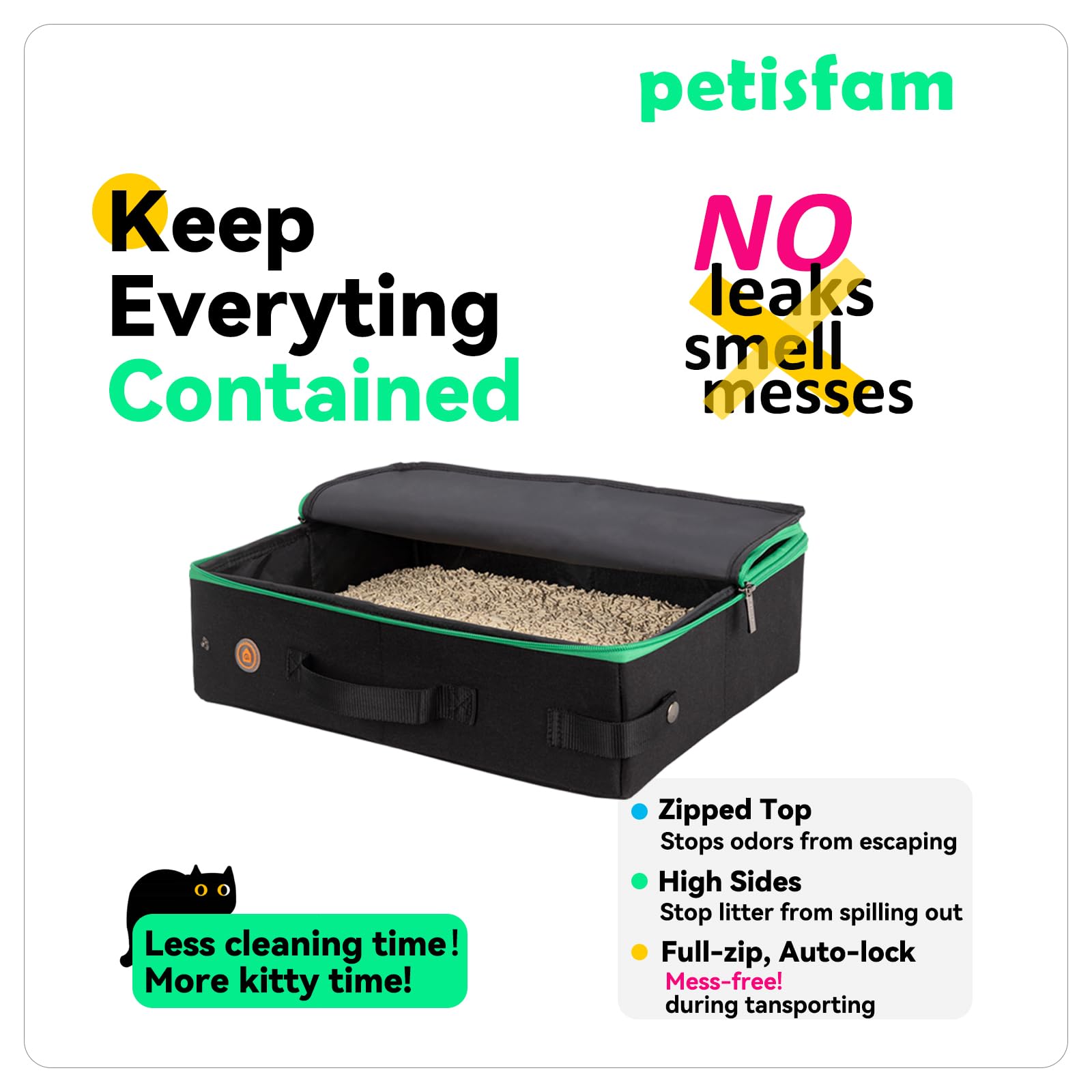 Large Portable Litter Box for Easy Travel with Large or Multiple Cats. Lightweight, Sturdy, Leak-Proof, Collapsible, Easy to Car